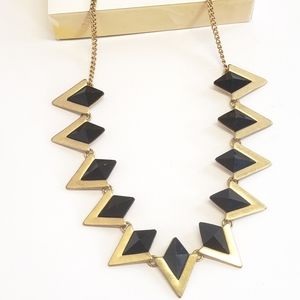 Unique Goldtone & Black Diamond Crystal Necklace